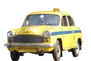 Yellow taxi on white background