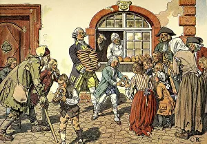 Young Crown Prince Frederick giving out bread to the poor