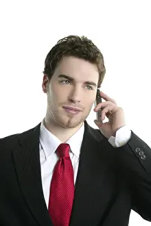 Young handsome businessman suit tie talking mobile phone