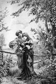 Young lovers, historical engraving, 1888