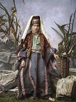 Young woman from Bethlehem in typical traditional costume
