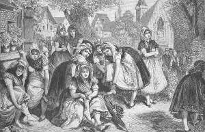 Young woman changing their clothes in front of going to church in the Spreewald