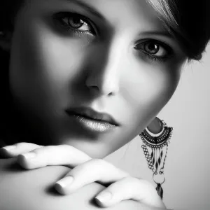 Young woman, portrait, black and white, beauty