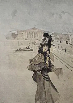 Young woman in the posh dress in Paris