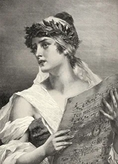 A young woman with a sheet of music
