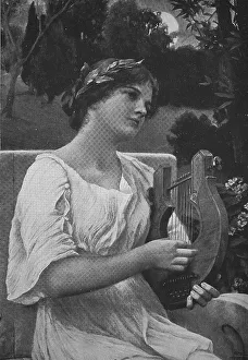 Young woman with a small lyre, an antique stringed instrument