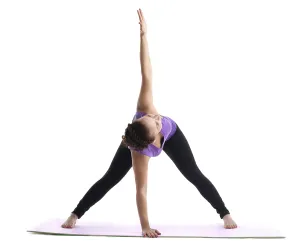 Young woman yoga instructor demonstrate asana on rubber mat isolated