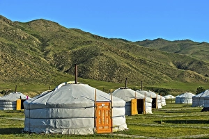 Category Mountain Landscapes Prints: Yurts, camp in the Orchon Valley near Charchorin