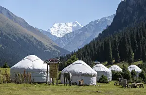 Yurts in the mountain valley near Altyn Arashan