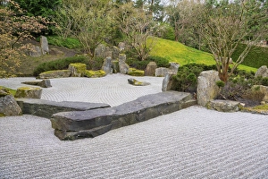 Zen garden, traditionally raked pebbles