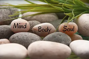 Zen stones with words Mind, Body