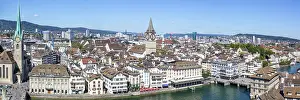 Zurich skyline from above with river Limmat panorama in Zurich